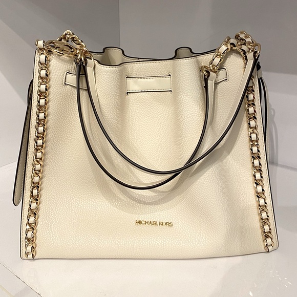 Michael Kors Mina Large Chain Shoulder Bag Tote Light Cream - Picture 4 of 11